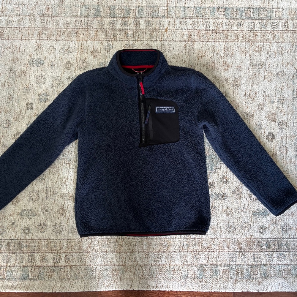 Vineyard Vines Boys Sherpa 1/2 Zip Jacket Pullover Size S (8-10) Navy